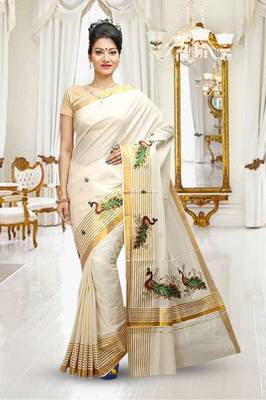 Selvamani tex kerala kasavu cotton saree with running blouse 1
