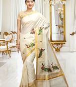 Selvamani tex kerala kasavu cotton saree with running blouse