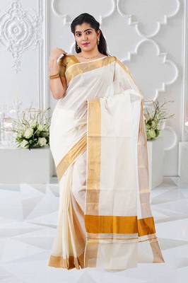 Selvamani tex kerala kasavu cotton saree with running blouse 1