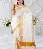 Selvamani tex kerala kasavu cotton saree with running blouse