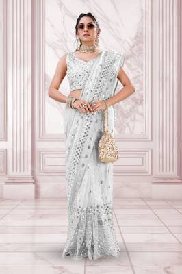 Silver Premium Heavy Net Sequins_Work Party Wear Saree 1