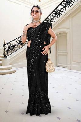 Black Premium Heavy Net Sequins_Work Party Wear Saree 1