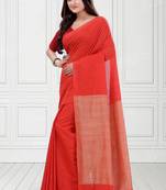 Women`S Khadi Cotton Red Handloom RupSagar Design Saree