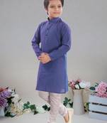 Blue Cotton Plain kurta full sleeve with pajama for boy's