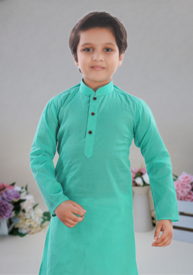 Sea Green Cotton Plain kurta full sleeve wirth pajama for boy's 2