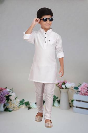 Off white Cotton plain  kurta pajama for boy's