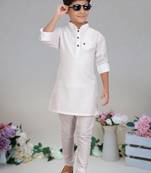 Off white Cotton plain  kurta pajama for boy's