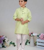 Pista Green Cotton plain kurta pajama for boy's