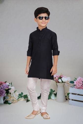 Black Cotton plain kurta pajama for boy's