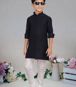 Black Cotton plain kurta pajama for boy's