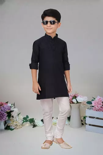 Black Art silk woven kurta pajama for boy'