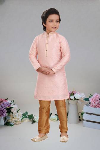 Pink Art silk woven kurta pajama for boy's
