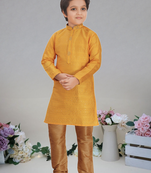 Yellow art silk woven kurta pajama for boy's
