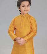 Yellow art silk woven kurta pajama for boy's