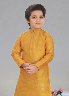 Yellow art silk woven kurta pajama for boy's 3
