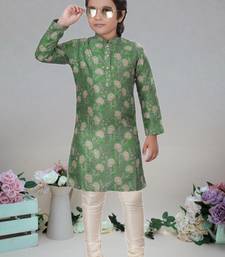 Green art silk printed kurta pajama for boy's