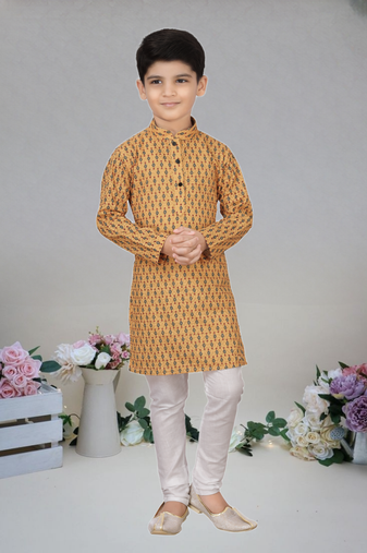 Yellow art silk embroiderde kurta pajama for boy's