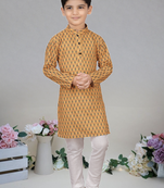 Yellow art silk embroiderde kurta pajama for boy's