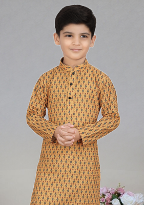 Yellow art silk embroiderde kurta pajama for boy's 2