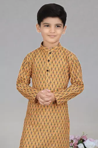 Yellow art silk embroiderde kurta pajama for boy's