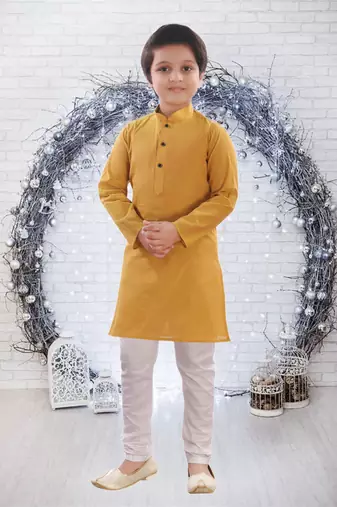 Art silk full sleeve kurta with churidar for boy's
