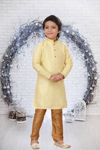 Art silk full sleeve kurta with churidar for boy's