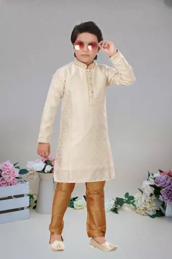Art silk full sleeve kurta with churidar for boy's