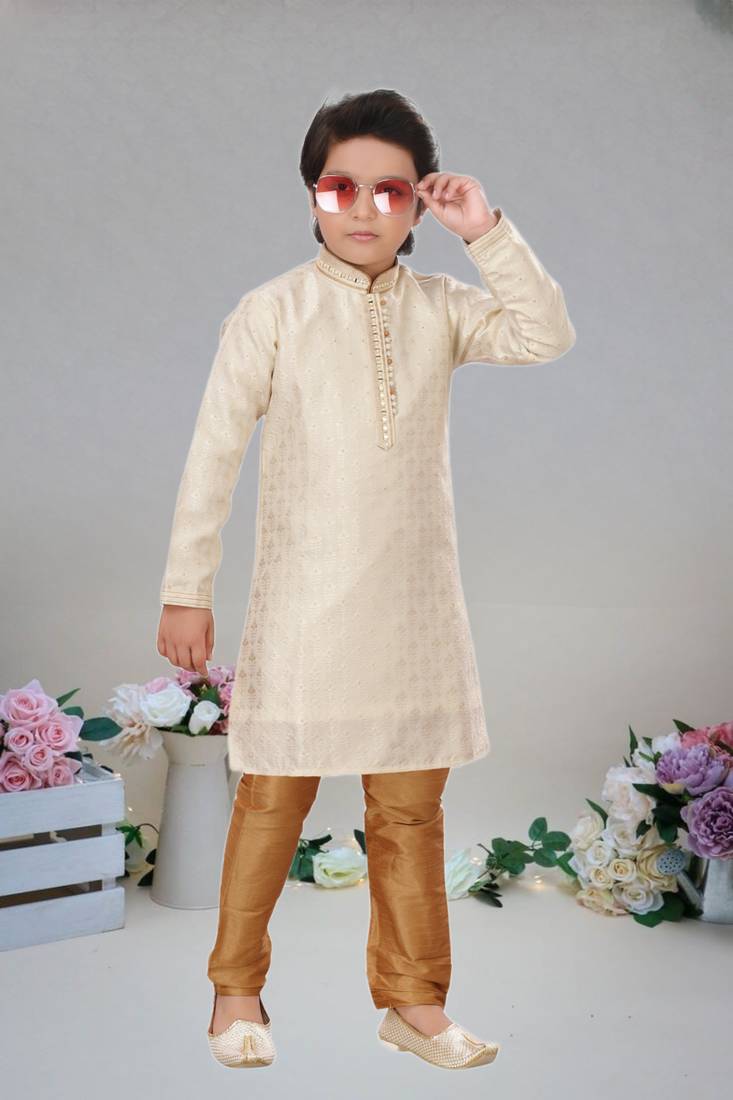 Art silk full sleeve kurta with churidar for boy's