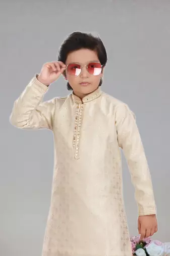 Art silk full sleeve kurta with churidar for boy's