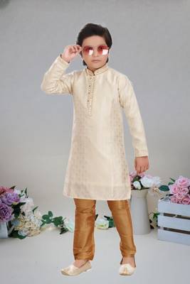 Art silk full sleeve kurta with churidar for boy's 3