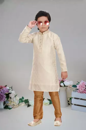 Art silk full sleeve kurta with churidar for boy's