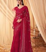 Red designer sequins work georgette bridal saree with detailed banglori work blouse