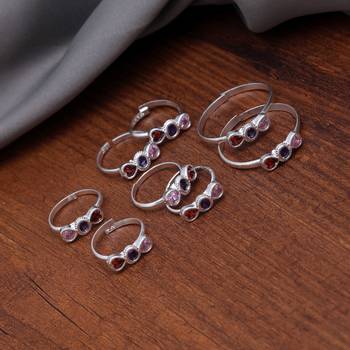 Multi color assorted design toe rings (bichhiya) combo of 4 pairs 1