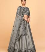 GREY SEQUINS EMBROIDERED FERRARI SILK SEMI STITCHEED LEHENGA