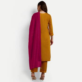 Mustard Colour Silk Slub Straight Salwar Suits Set 2