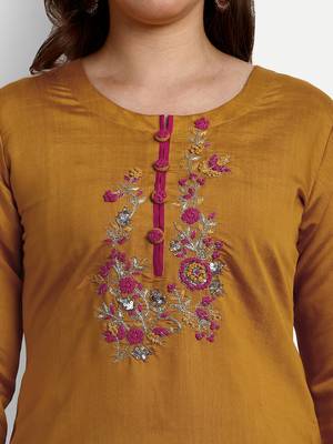Mustard Colour Silk Slub Straight Salwar Suits Set 4