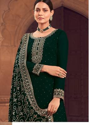 Bottle green embroidery ceremonial look georgette semi stitched suits 2