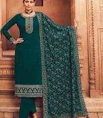 Sea-green embroidery ceremonial look georgette semi stitched suits