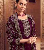 Wine embroidery ceremonial look georgette semi stitched suits