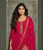 Rose pink jacquard semi stitched churidar suits