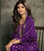 Purple jacquard semi stitched churidar suits