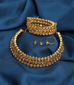 Gold color choker stone necklace set with ring and bracelet