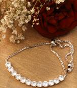 Women American Diamond Silver Plated Adjustable Bracelet
