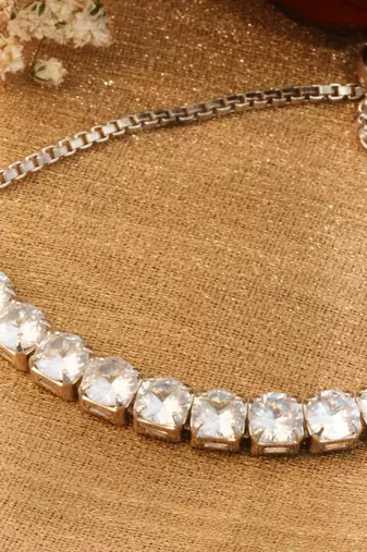 Women American Diamond Silver Plated Adjustable Bracelet