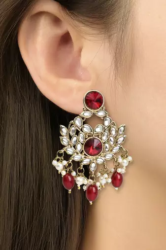 Traditional Kundan Pearl Drop Bridal Choker Necklace With Chandbali Earrings & Maang Tikka Jewellery Set