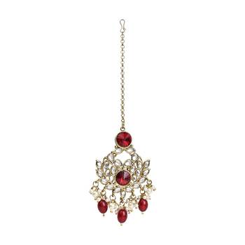Traditional Kundan Pearl Drop Bridal Choker Necklace With Chandbali Earrings & Maang Tikka Jewellery Set 7