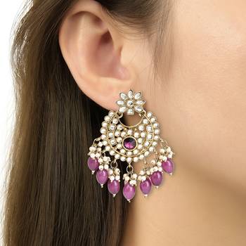 Traditional Kundan Pearl Hanging Choker Necklace Jewellery Set With Earrings & Maang Tikka 6