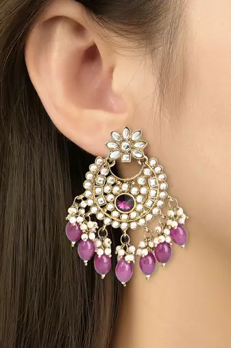 Traditional Kundan Pearl Hanging Choker Necklace Jewellery Set With Earrings & Maang Tikka