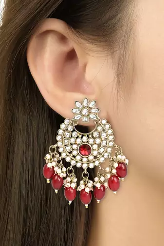 Traditional Kundan Pearl Hanging Choker Necklace Jewellery Set With Earrings & Maang Tikka