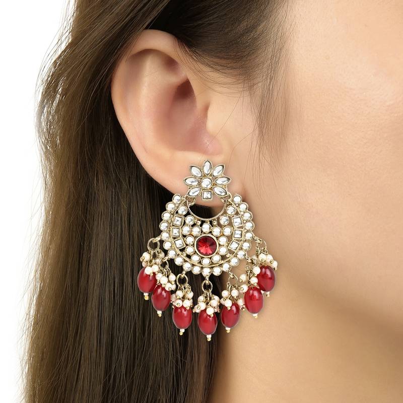 Traditional Kundan Pearl Hanging Choker Necklace Jewellery Set With Earrings & Maang Tikka